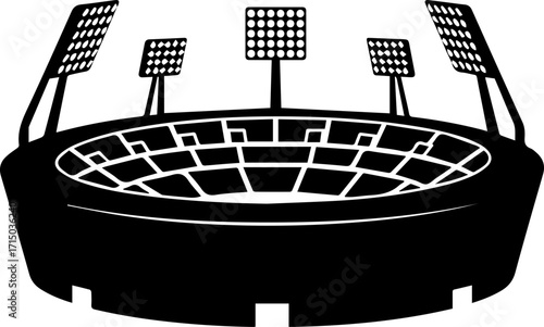 Iconic stadium lights illuminate vast sports arena ready for thrilling competition and fan excitement.