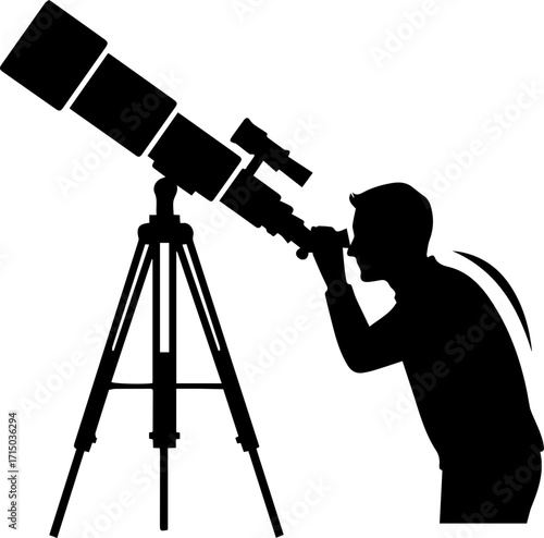 Curious stargazer exploring distant galaxies with powerful telescope under night sky