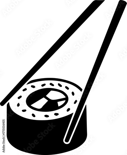 Savor delicious sushi roll expertly held by chopsticks ready for a delightful culinary experience