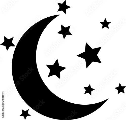 Dreamy crescent moon surrounded by sparkling stars evoking wonder and nighttime magic
