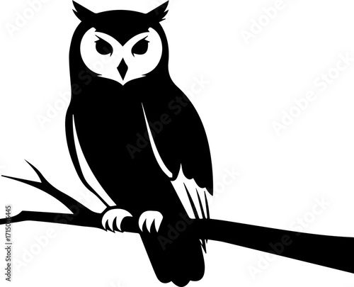 Majestic owl perched on branch, embodying wisdom and nighttime vigilance, perfect for educational or branding use.