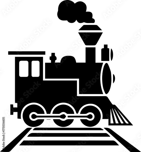 Classic steam locomotive chugging along vintage railway tracks, emitting smoke plumes