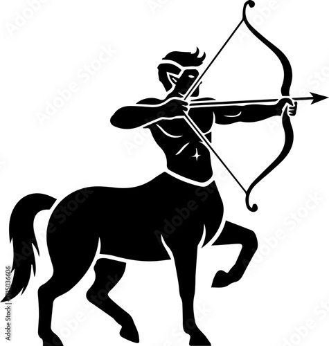 Powerful Sagittarius archer aims bow and arrow with focused intent, symbolizing ambition and strength