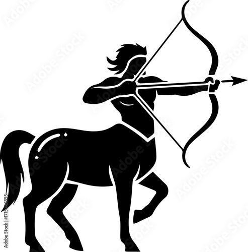 Dynamic Sagittarius Archer silhouette aims bow, embodying strength and precision for your astrological designs.