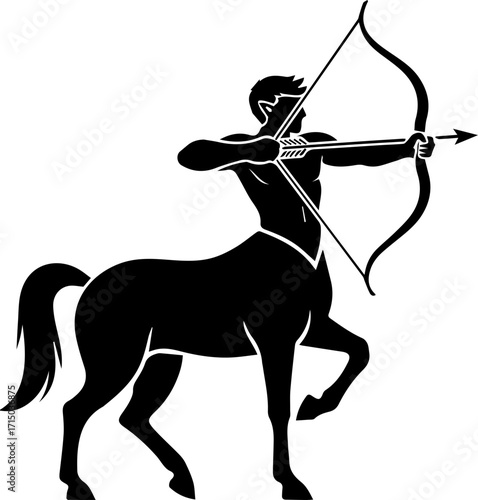 Mythical centaur archer aiming bow, powerful silhouette ready to strike with precision and strength.