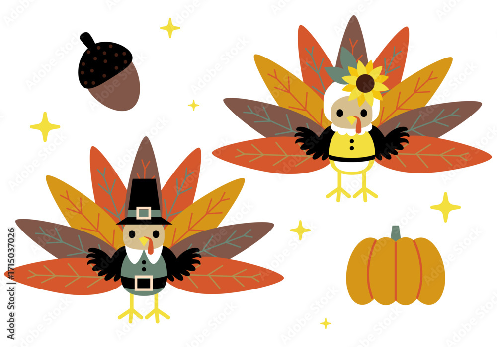 Obraz premium Thanksgiving Turkey Vector Illustration. Thanksgiving colorful Turkey greeting
