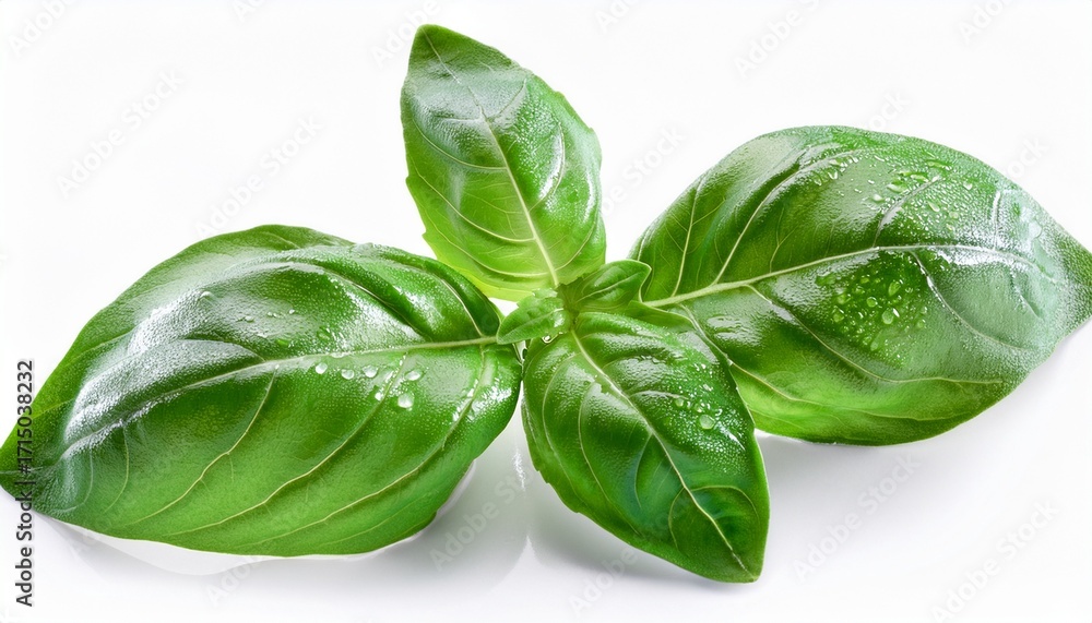 Fototapeta premium Green Basil With Water Drops Isolated On A White Background