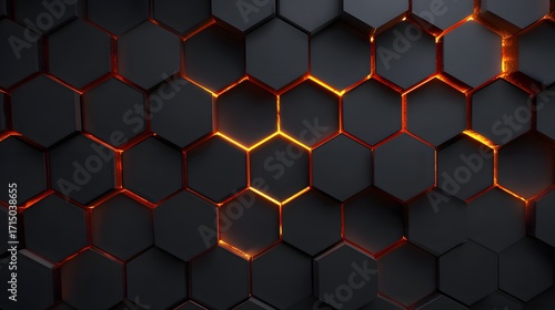 Dark hexagonal pattern showing glowing orange light