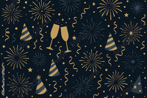 Festive new year s eve celebration with champagne and fireworks pattern