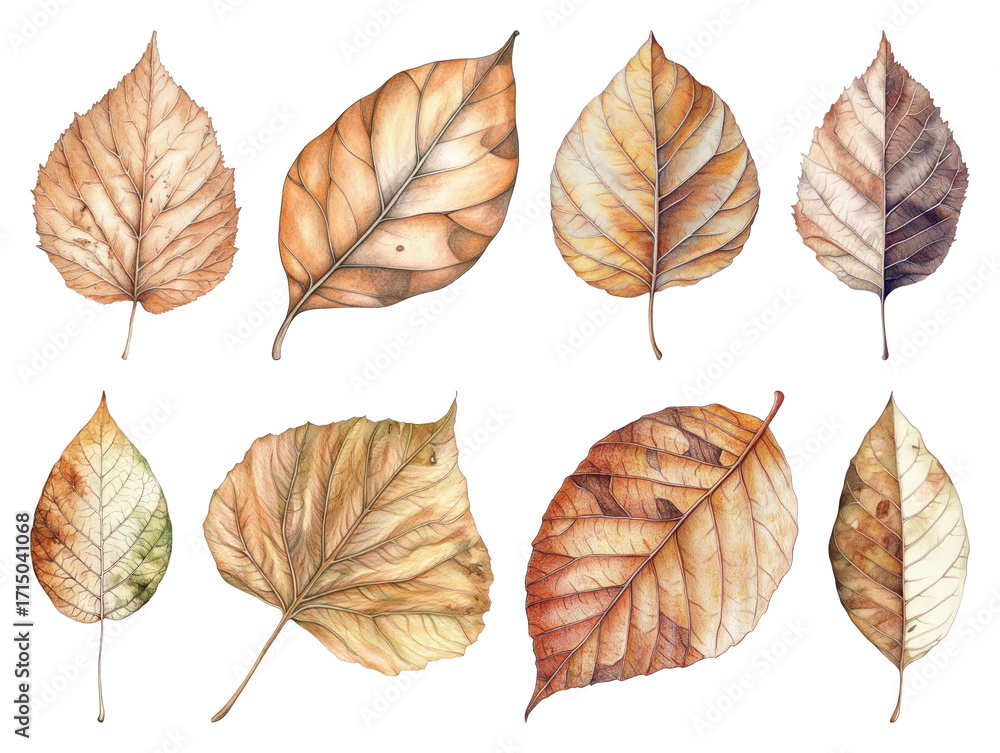 Obraz premium PNG Detailed autumn leaves illustration, element set on transparent background