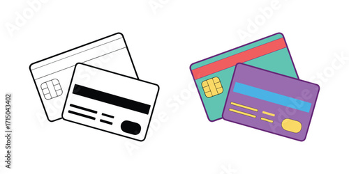 Two banking cards icon for payments and financial transactions vector
