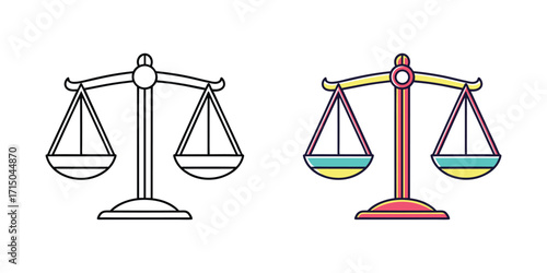 Justice scales icon symbolizing balance fairness and legal judgment vector