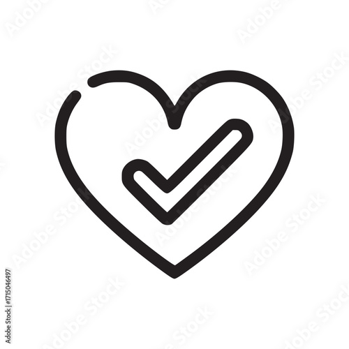 Vector art of heart with check mark icon a simple outline design of a heart shape with a check mark inside, symbolizing approval, love, validation, or positive affirmation