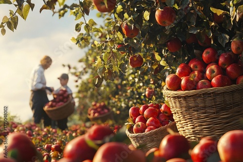 autumn apple picking with family in orchard