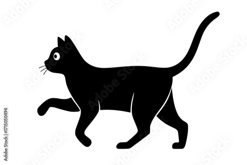 Minimalist Black Cat Walking Side View Isolated Illustration
