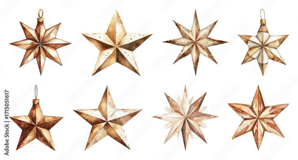 Obraz premium PNG Vintage star ornaments collection, element set on transparent background