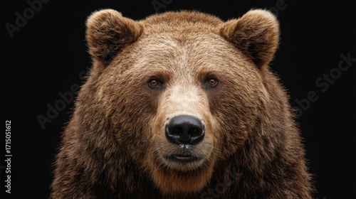 Wallpaper Mural A grizzly bear stands still displaying its prominent facial features and intense gaze. The dark background accentuates its fur texture and powerful presence. Torontodigital.ca