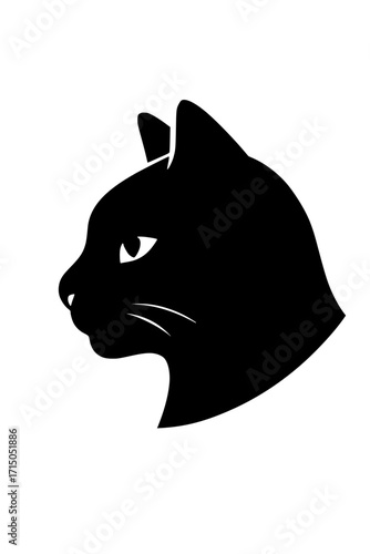 Elegant Black Cat Head Profile Silhouette Isolated Icon
