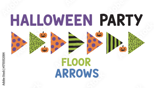 Halloween party floor arrows with pumpkins and festive patterns for event guidance or decor