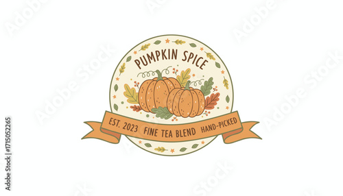 Autumn pumpkin spice tea blend logo ideal for seasonal beverages branding and cozy designs