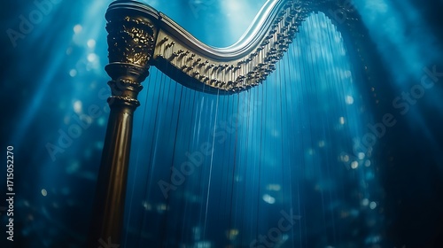 Elegant harp under ethereal light