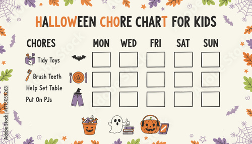 Halloween chore chart for kids promoting daily responsibilities and habit building
