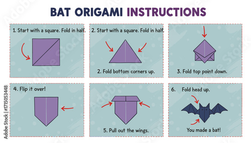 Stepbystep instructions for folding a paper bat ideal for Halloween crafts and kids activities