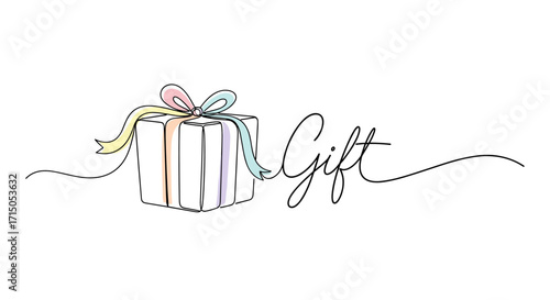 Minimalist illustration of a gift box with the word "Gift" 