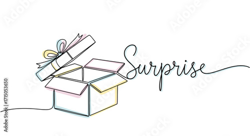 Open gift box with  'Surprise' text for exciting moments and special occasions