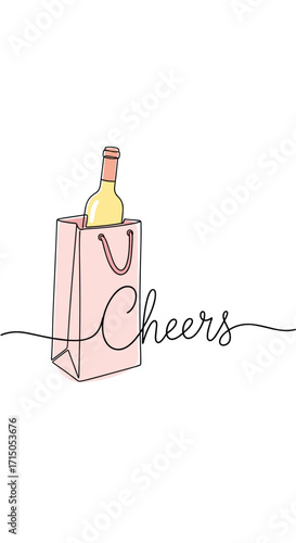 Bottle in a decorative wine bag with 'Cheers' text for celebrations and festive gatherings