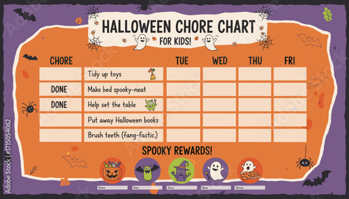 Fun Halloween chore chart for kids Daily tasks spooky rewards Perfect for family organization