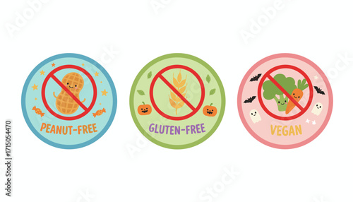 Cute Halloween peanutfree glutenfree and vegan food labels for allergy awareness