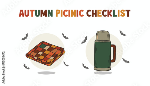 Autumn picnic essentials a warm plaid blanket and thermos for cozy outdoor enjoyment