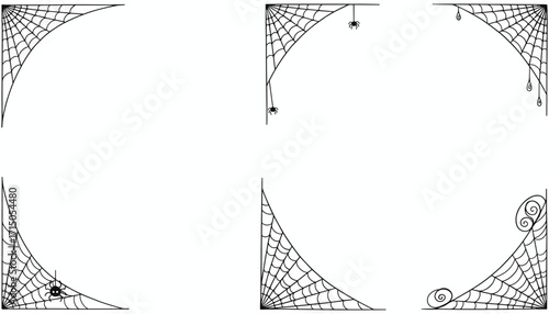 Set of corner spider web illustrations with spiders perfect for Halloween borders and designs