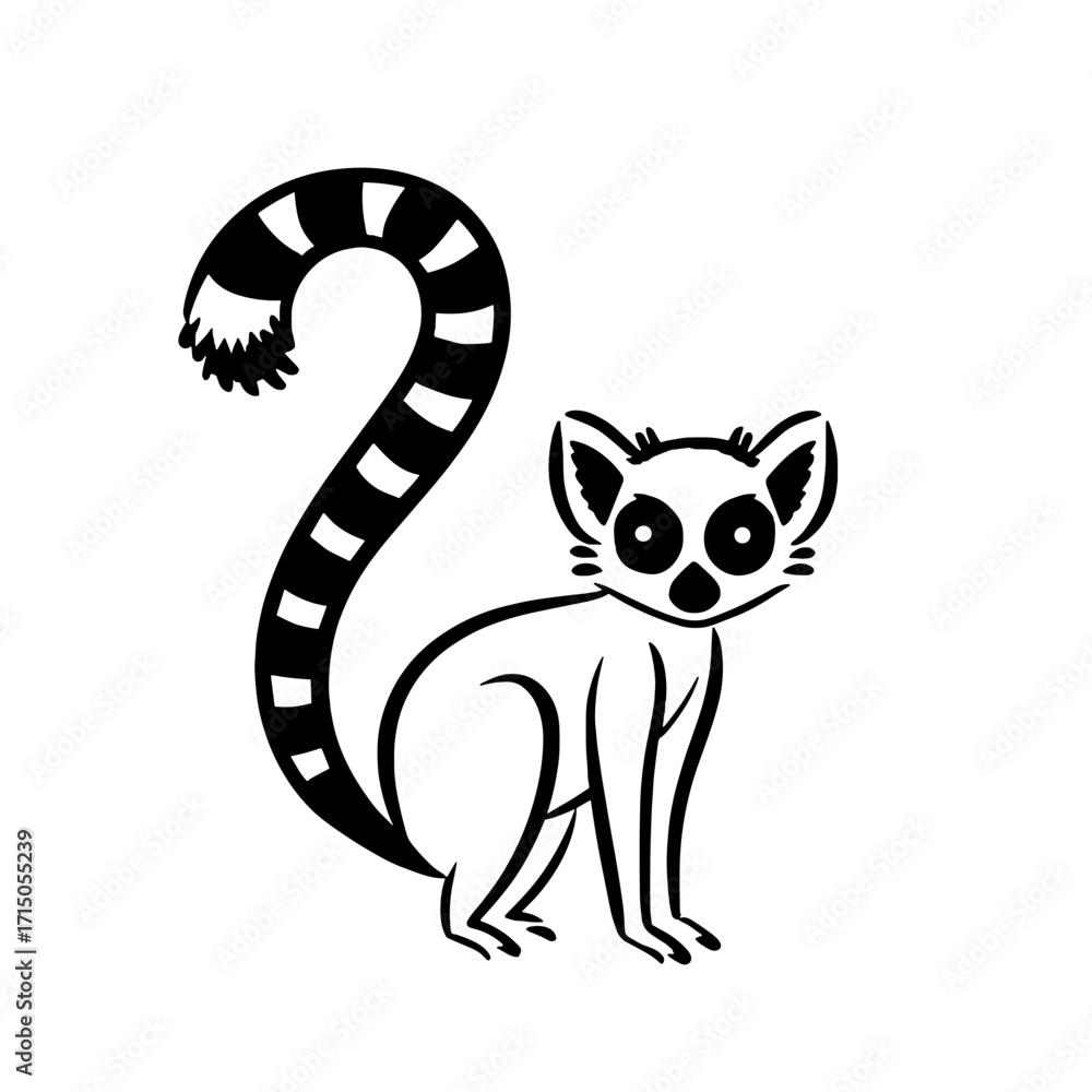 Fototapeta premium Ring-tailed Lemur. Ring-tailed Lemur simple black and white line art vector logo