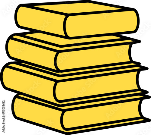 Stack of Five Yellow Books with Black Outlines on a White Background pile reading