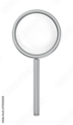 Front view of metal magnifying glass on transparent background