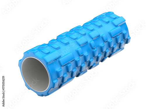 Blue foam massage roller on transparent background