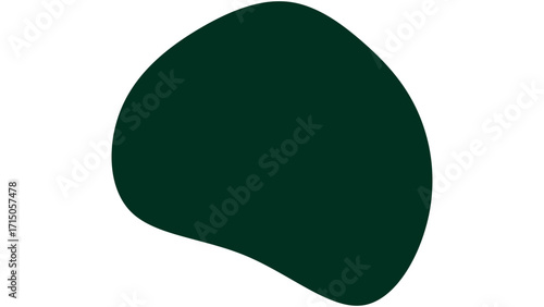 Abstract organic dark green blob shape with smooth curves on a pristine white background, perfect for modern design, branding, or creative overlays and text space.