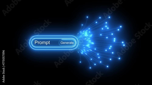 The prompt and generate buttons symbolize the process of artificial intelligence creating and producing new content and ideas, Motion graphics of AI concept.