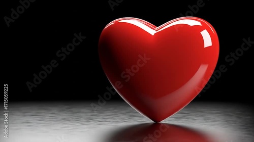 A glossy red heart stands out against a stark black background.