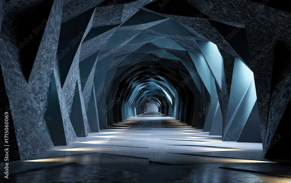Fototapeta premium Modern geometric tunnel with abstract and intricate design patterns