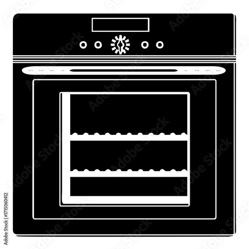 Kitchen Oven Illustration: A striking high-contrast graphic of a kitchen oven, exuding a sense of modern design and functionality, perfect for culinary themes.