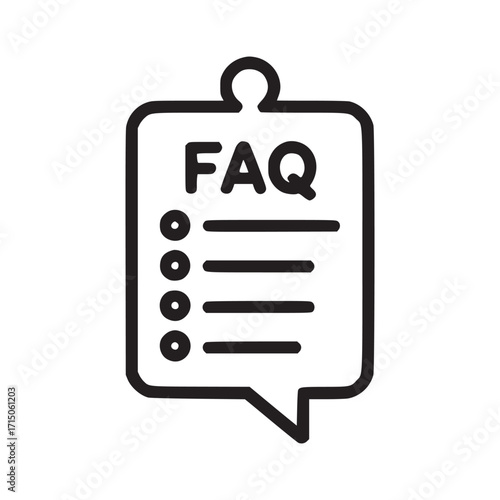 Vector art of faq icon this minimalist design features a simple, elegant speech bubble symbol with the letters faq and a list, perfect for help, support, and information contexts its clean lines and m