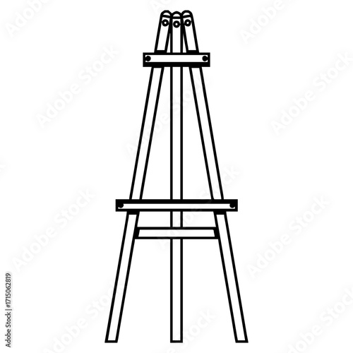 A vector icon of an old oil well with a wooden tripod against the sky as a silhouette for the painting equipment