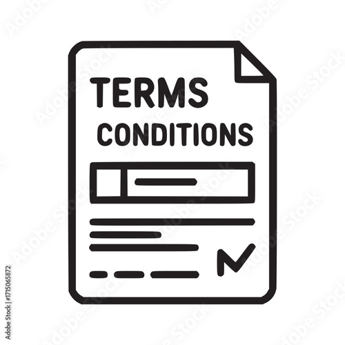 Illustration of a terms and conditions document, representing legal agreements, policies, and compliance in a simple and clear line art style, suitable for websites and applications