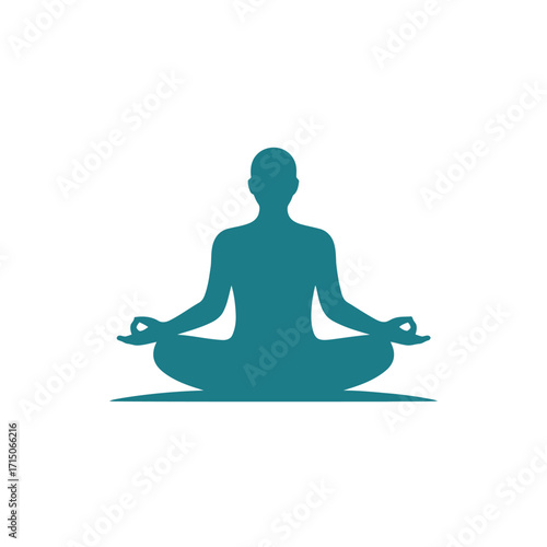 Person in Yoga Lotus Position Silhouette Teal Isolated on White Background
