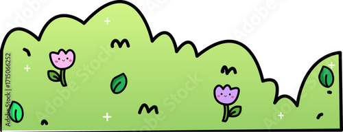 Whimsical Green Bush with Blooming Tulips and Sparkling Details