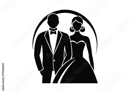 wedding couple silhouette vector art icon