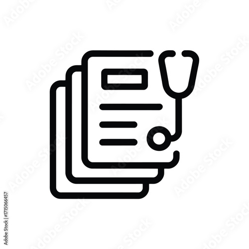 Medical records and stethoscope icon depicting healthcare information and diagnosis equipment for doctors